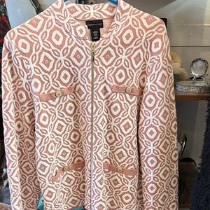 Adrienne Vittadini Pink and White Geometric Blazer
